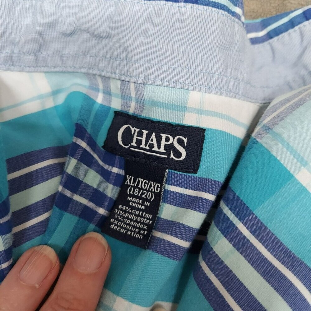 Chaps Mens Easy Care Button Down Long Sleeve Shirt Blue Plaid Size XL 18/20 - Picture 6 of 6